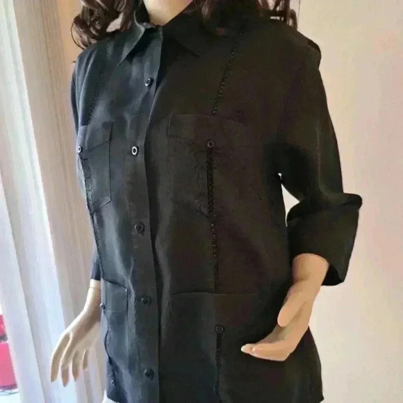 Linen BLOUSE J.M.P. Black L - Picture 4 of 10